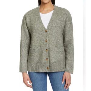 NWT ELLA MOSS Cardigan Sweater XXL Green Buttons Pockets V-neck Soft Cozy Layer